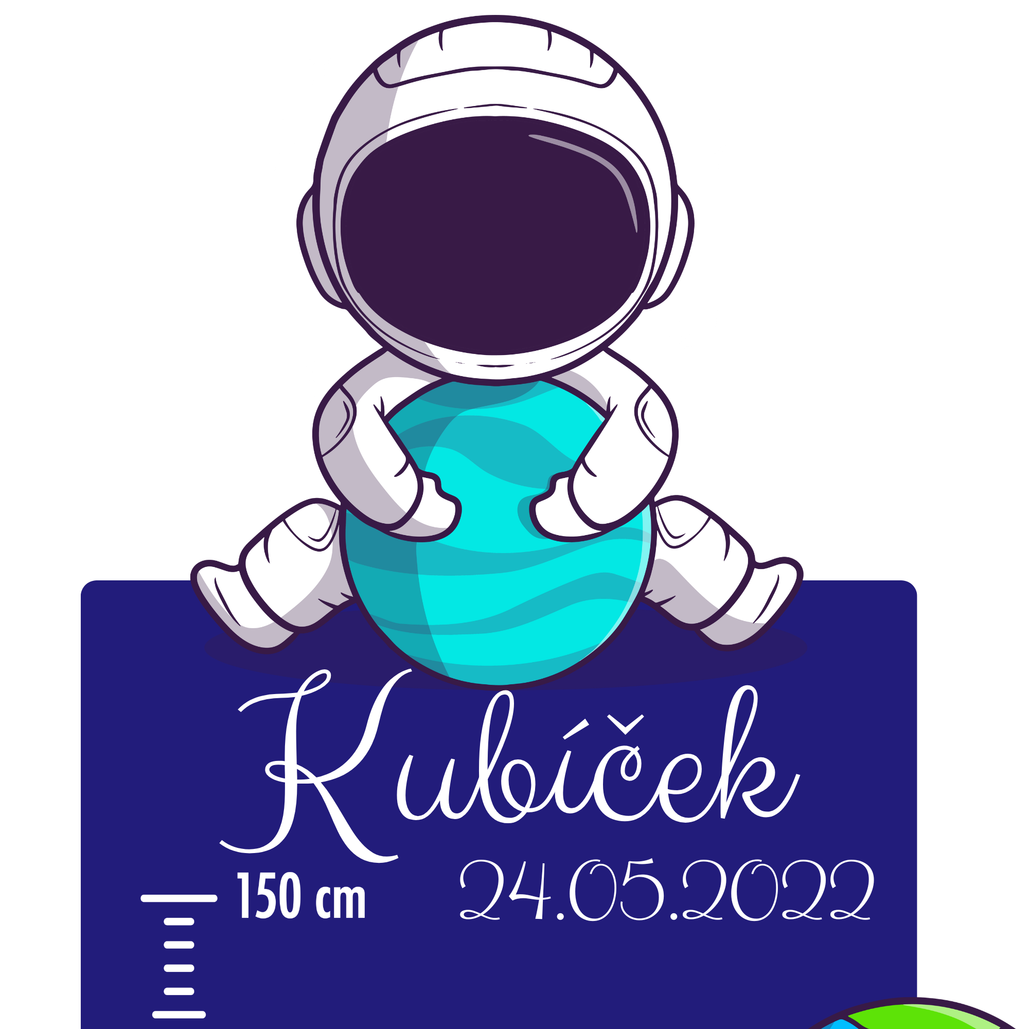 Textilní samolepka na zeď - dětský metr se jménem pro kluka - Astronauti